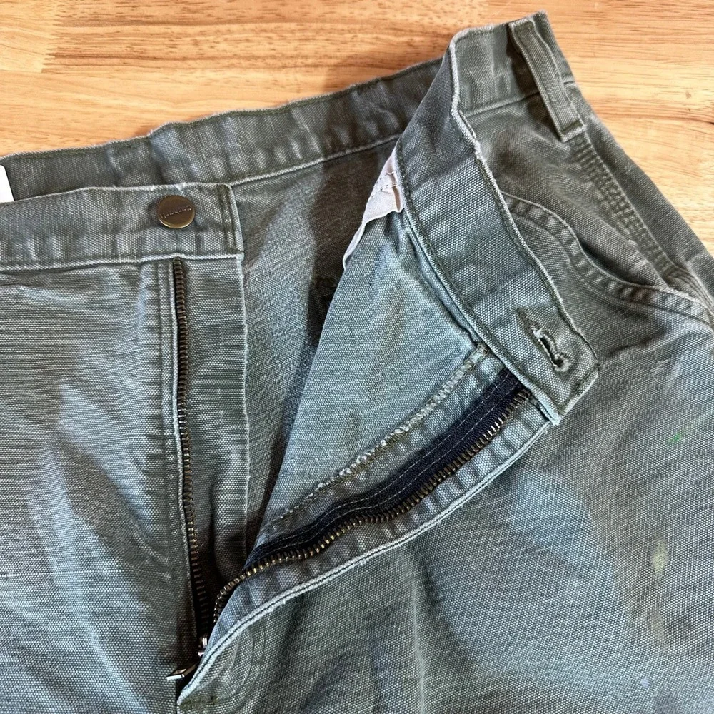 Carhartt B11 MOS Green Washed Duck Canvas Carpenter Workwear Pants Mens 38x30